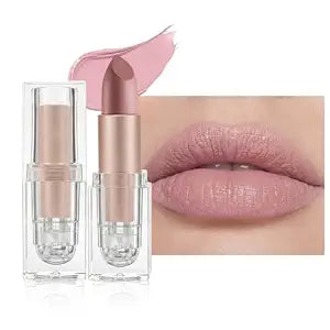 Pink Nude Hydrating Cream Lipstick Satin Matte Finish, Natural Moisture Lipstick with Vitamin E, Smooth Hydrating High Pigmented Lip Crayon for Women Waterproof, Comfortable Daily Lip Makeup