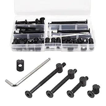 Crib Screws Bolts Hardware Replacement Kit, 28 Set M6 Bolts &Barrel Nuts for Bed Frame,Furniture,Chairs and Cabinets - M6x20/40/60/80mm Hex Drive Socket Cap Screws Assortment