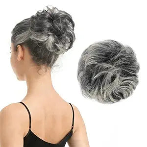 BARSDAR 100% Human Hair Bun Extensions Gray Hair Bun Salt Pepper Hairpieces
