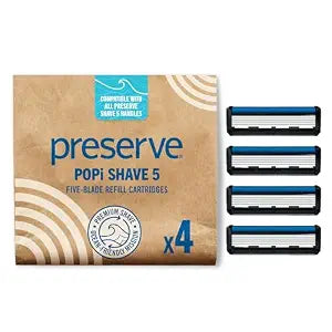 Preserve POPi Shave 5 Wave 5 Blade Razor Refills, Vitamin E Strip, 4 Pack