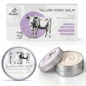 Beef Tallow for Skin ��� 2Pcs Beef Tallow for Face Cream, Grass-Fed Tallow and Raw Honey Balm with Lavender Essential Oil, Whipped Natural Tallow Face Moisturizer Makeup Cleansing Milk for Dry Home&Away