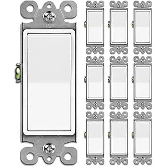 BESTTEN 10 Pack Single Pole Decorator Wall Light Switch, 15A 120/277V