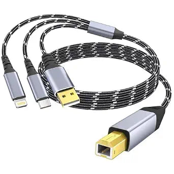 Printer Cable,USB C&USB-A to USB-B CableHigh Speed Nylon Braided Scanner Printer Cord for HP Dell Epson Brother Lexmark Xerox Samsung Piano DAC & More 6.6FT