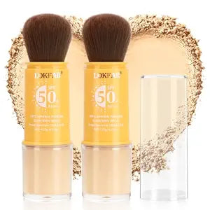 2PCS Mineral Powder Sunscreen Setting Makeup - SPF 50 Brush On Sunscreen for Face & Scalp & Hair, Natural Matte Loose Finishing Powder, Oil Control Lightweight Breathable (Light)