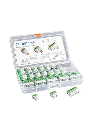 Lever Nuts 50pc Compact Splicing Wire Connector Assortment with CaseIncludes(25x) 2 Port,(15x) 3 Port,(10x) 5 Port AWG 12-24