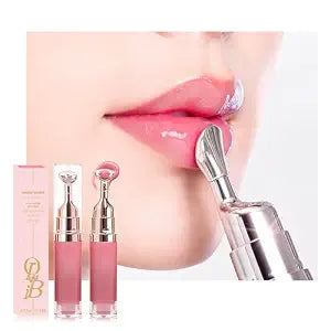 Pink Berry Peptide Brightening Lip Serum, Hydrating Plumping Tinted Lip Gloss, Peptide Infused Non-Sticky Lip Balm, Cooling Metal Applicator Glassy Juicy Fuller Lips for Dry Dull Lips 02#
