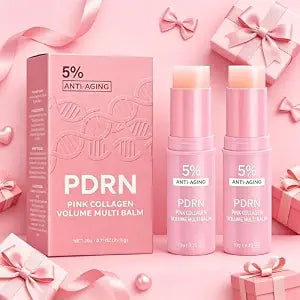 2Pcs PDRN Pink Volume Multi Balm, Collagen Wrinkle Balm Stick, Skin Moisturizer for Face, Neck, Under Eyes, Forehead, Smile Lines & Lips, Line Care Balm
