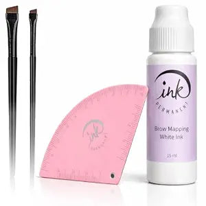 Ink Permanent String-Free Brow Mapping Kit, Ink Roller, Ruler and Brushes