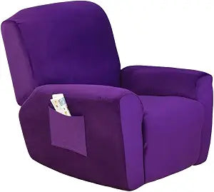 Stretch Recliner Chair Covers, 4-Piece Recliner Slipcovers Velvet Lazyboy Recliner Cover Soft Reclining Chair Couch Cover Furniture Protector with Pocket (Purple)