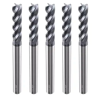 LU&MN Tungsten Carbide Square End Mills, 4 Flute, 1/8", 5 PCS