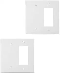 Bates- Combination Wall Plate, 2 Pack, 4.8"x4.9", Decorator/Blank, White Unbreakable Polycarbonate Thermoplastic, 2 Gang Wall Plate for Electrical Outlets