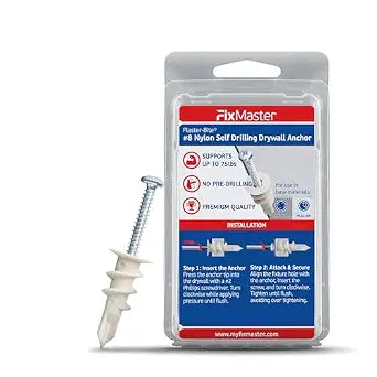 Self-Drilling Drywall Anchors with Drywall Screws Kit (25 Anchors & 25 Screws)  Nylon Hollow Wall Anchors for Drywall, 3/8"-5/8" Thickness  Shock-Resistant Hold, Easy Install - 75lb Holding Strength