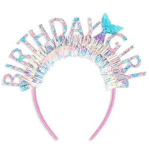 YISSION Mermaid Birthday Girl Headband - Iridescent Tail Party Hair Accessory (Pink)