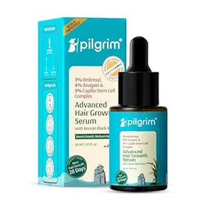 Pilgrim Advanced Hair Growth Serum with Redensyl 3% Anagain 4% & Baicapil | Hair Fall Control & Regrowth | Korean Black Rice | for Men & Women, 1.01 Fl Oz (30ml)