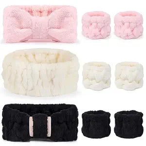 DiyJibb 9 Pcs Spa Headband for Washing Face,Skincare Headband and Wristband Set,Women Teen Girls Facial Hairbands for Washing Face, Makeup, Sports, Yoga (pink+apricot+black)