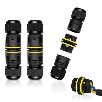 NineLeaf Waterproof Electrical Cable Connector, 3PK 3-PIN M20 Extension Electrical Cable Protector for Diameter 5-12mm, IP68 Outdoor Power Wire Connect Joint for Garden, Water, Pond, Lights