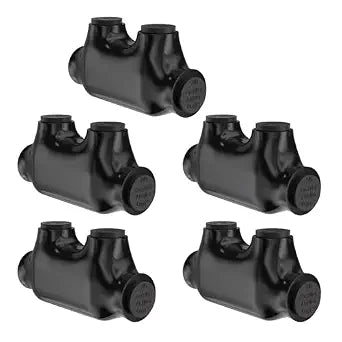 5PCS 2Port Insulated Inline Splice Connector 2/0-6 AWG, Electrical Splice Connector, Black Vinyl Coated, Dual-Rated for Copper and Aluminum Wires