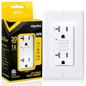 20A GFCI Outlet, ETL Listed, Tamper-Resistant GFI Duplex Receptacle with LED Indicator, Self-Test Ground Fault Circuit Interrupter with Wall Plate, White