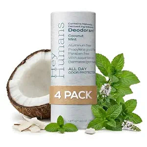 Hey Humans Deodorant, Aluminum Free Deodorant for Women and Men, Contains Naturally Derived Ingredients, All Day Odor Control, Refreshing Essential Oils, Earth Friendly Package, Coconut Mint