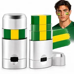 Yellow and Green Face Paint Stick,Green Yellow Spirit Day Accessories,Body Sport Paint Stick for Soccer Baseball Softball FootballGame Day, Brazil Brasil Cheer Accessories, 2 PCS