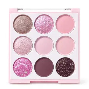 Pink Shimmer Eye Shadow Makeup Palette 9 Colors, Highly Pigmented Matte Glitter Shimmer Pearl Waterproof Party Sparkling Eyeshadow Palette for girl (9 Colors pinks)
