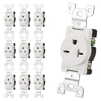 Wengart 20A 250V NEMA 6-20R Single Outlet 10 Pack, UL Listed, White