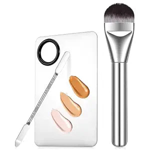 Makeup Spatula & Makeup Mixing Palette, 3Pcs Stainless Steel Foundation Spatula Set with Brush, Professional Makeup Palette Tray for Cosmetic Mixing
