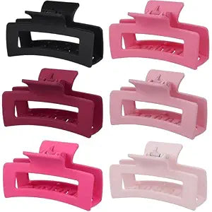 Sisiaipu 3.5 Inch Medium Hair Claw Clips 6 Pack Hair Clips for Women Square Rectangle Claw for Hair Banana Jaw Clips Hair Accessories for Girls (Pink)