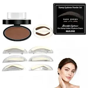 Eyebrow Stamp Kit with 3 Reusable Brow Stencils, Waterproof Eye brow Powder Stamp for Natural Defined Brows, Quick Daily Makeup Tool for Women, Easy Brow Shaping with Long Lasting Color, Dark Brown