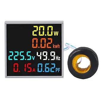 AC Display Meter AC50-300V 100A Voltage Power Factor Frequency Electric Energy Monitor Ammeter Voltmeter Multimeter Tester 110V 220V Digital Color LCD Volt Amp Watt Detector Reader Panel (6-IN-1/B)