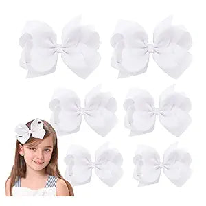 6 Pcs White Hair Bows For Girls and Toddler