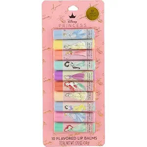 Disney Princess 10 Flavored Lip Balms | Coconut, Strawberry, Vanilla, Peach, Raspberry, Grape, Peppermint, Lemon, & Blueberry | Cruelty Free