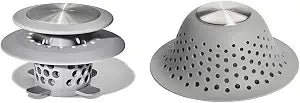 OXO Good Grips Stainless Steel Hair Catch Drain Protector & Good Grips Silicone Shower & Tub Drain Protector, Gray