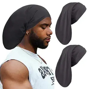 Leeven 2 Pieces Dreadlock Cap Wide Elastic Black Loc Cap Long Braid Cover for Full Hair, Stocking Sleep - Black