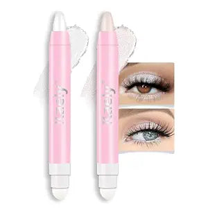 evpct 2Pcs Cream Eye Shadow Brightener Sticks Set for Eyes Waterproof, Pearl White & Pearl Shimmer Cream Eyeshadow Applicator Stick Long Lasting Pigmented Eye Makeup sombras en crema para ojos 1+18