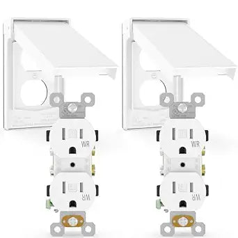 ELEGRP 15 Amp 125V Standard Duplex Receptacle with Vertical Outdoor Electrical Outlet Cover, TR WR Tamper Weather Resistant Wall Outlets, 2 Pole 3 Wire, Self-Grounding, UL Listed, White, 2 Pack