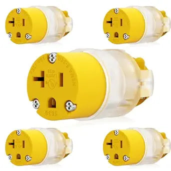 ELEGRP Lighted 20 Amp 125 Volt NEMA 5-20R 2 Pole 3 Wire Grounding Straight Blade Electrical Plug Replacement Cord Outlet Commercial Grade, Yellow, 5 Pack