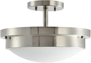 Design House 588475 Harris Traditional 2-Light Indoor Dimmable Dual Mount Ceiling Light with Frosted Glass Shade for Bedroom Dining Room Kitchen, Satin Nickel