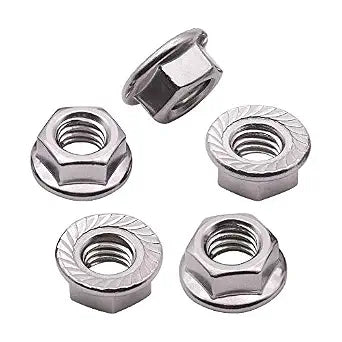 50-Pack M5-0.8mm Stainless Steel Serrated Flange Hex Nuts, SAE Flange Collar Hex Nut, Bright Finish, Anti-Rust Industrial Fasteners