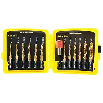 13 Pack Titanium Drill Tap Bit Set, SAE Metric Tap Drill Bits for Metal