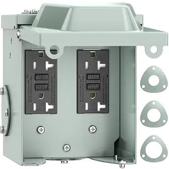PAULINN Outdoor Outlet Box Dual 20 Amp GFCI, NO Drilling Electrical Box, Weather-Resistant Tamper-Resistant GFCI Receptacles Outlet Box, NEMA 3R Rainproof Enclosure, Anti-Theft