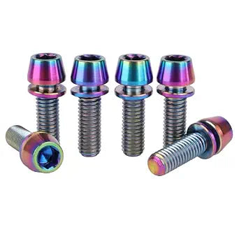 6PCS Titanium Screw Internal Hex M5x16mm 18mm 20mm Tapered Head Bolt with Washer for Bicycle Stem (Ranibow, M5x16mm)
