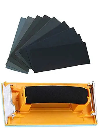 Sandpaper Variety Pack 120 to 3000 Assorted Grits Sand Paper 24 Pack Sandpaper + 1 Hand Sander, 9x3.6 Inch Sanding Sheets for Wood Furniture Finishing Glass Metal Sanding Automotive Polish