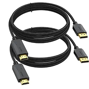 DisplayPort to HDMI Cable 10 feet 2-Pack, 4K Display Port DP to HDMI HDTV Cord Adapter Male to Male(3840*2160,1920*1080) for Audio &Video for TV, Computer, Monitor, Projector and More-Black Braided