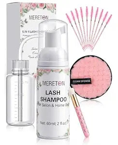 Lash Shampoo Kit for Lash Extensions, Eyelash Extension Cleanser Lash Cleaner Lash Cleaning Kit for Cluster Lashes Lash Bath with Makeup Pad+ Brush+Rinse Bottle, Oil Free Foam