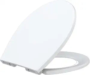 Elongated Toilet Seat, Soft Close Toilet Seat, Quick Release Hinges,One Button for Easy Cleaning, Slow Close Plastic Toilet Seats and Cover,Easy Installation Never Loosen Hinge White Toilet Lid