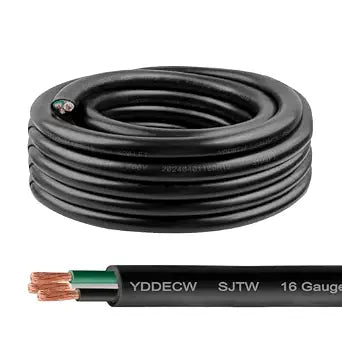 16/3 SJTW Wire 25 Feet - 16 AWG 3 Conductor SJTW Cable with UV-Resistant Jacket for Motor Leads, Battery Chargers and Machine - 25 ft Electrical Wire
