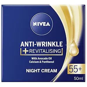 NIVEA Anti-Wrinkle Restorative Night Cream 55+ ��� Rich Regenerating Moisturizer with Avocado Oil, Calcium & Panthenol, 50 ml Mature Skin Care for Overnight Renewal