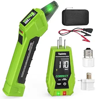 Tadeto Circuit Breaker Finder Tool with Outlet Tester, Quickly GFCI, Voltage, Electric Tester with Dual LCD Display, Light Socket and 3-2 Prong Grounding Adapter, Alligator Clip Adapter (Green)