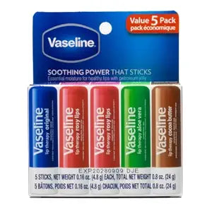 Vaseline Lip Therapy 5-Piece Lips Set Value Pack 0.16 oz. / 4.8g each (1 Original, 2 Rosy, 1 Cocoa, 1 Aloe)